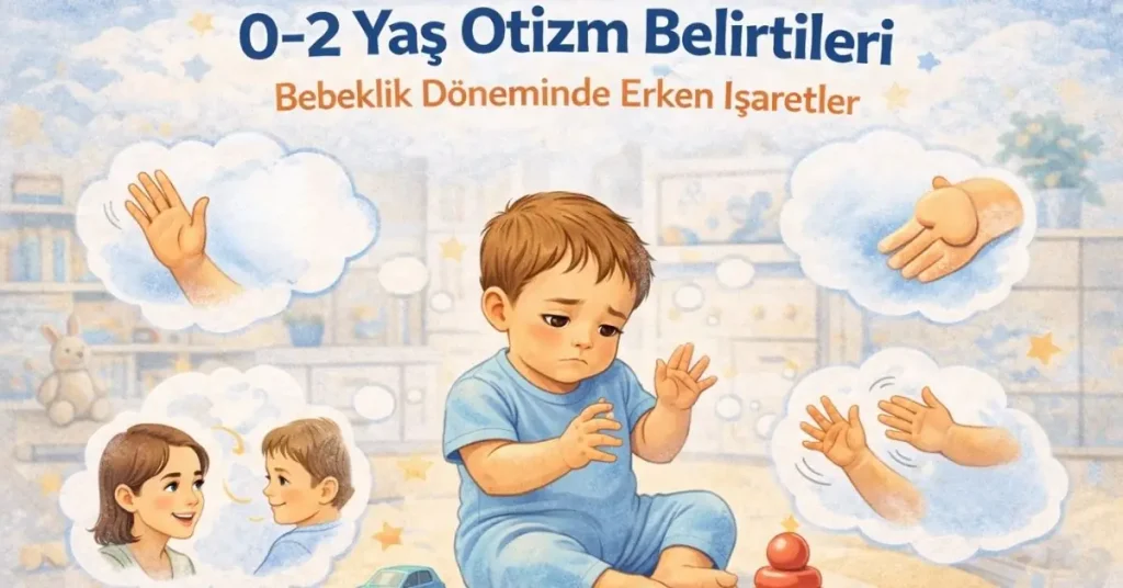 Bebeklik döneminde otizm belirtilerini gösteren çocuk illüstrasyonu