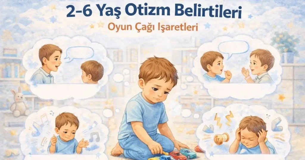 Oyun çağında otizm belirtileri gösteren çocuk illüstrasyonu