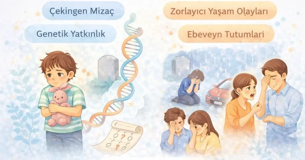 kaygı yaşayan çocuğun nedenlerini simgeleyen illüstrasyon