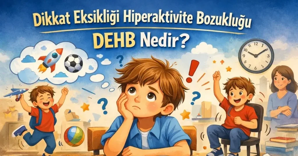 Dikkat eksikliği ve hiperaktivite bozukluğunu anlatan çocuk odaklı illüstrasyon