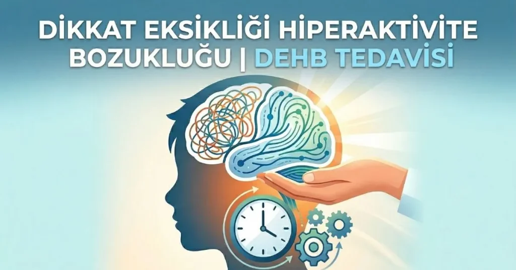 DEHB tedavi sürecini ve çocuk psikiyatrisi yaklaşımını anlatan illüstrasyon