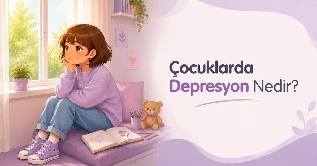 Düşünceli görünen bir çocuğu temsil eden çocukluk çağı depresyonu illüstrasyonu
